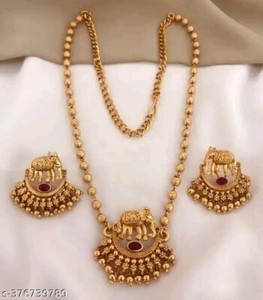 Authentic Elephant Designer Gold Plated Finish Women Necklace Kundan Chain Mala Indian