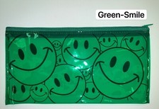 2 PCS Smiley Pencil Pen Case Zipper Pouch Cosmetic Bag Waterproof, GREEN, 1411