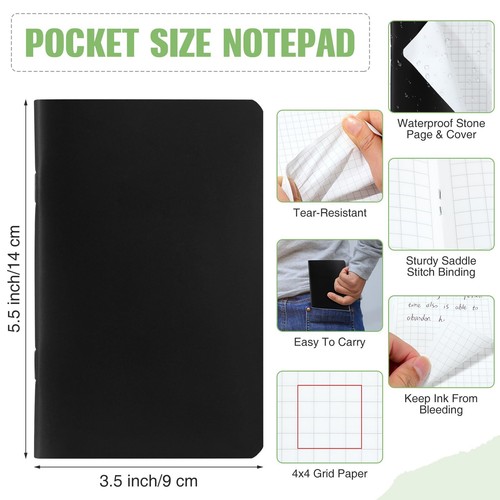 6 Pack Waterproof Grid Notebook 3.5x5.5 Inch Weatherproof Pocket Notepad - Picture 6 of 6