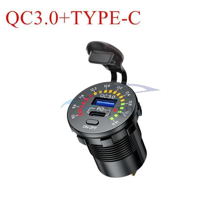 Cargador USB medidor de voltaje LED cargador de teléfono para camión barco QC 3.0+PD TIPO C para automóvil Foto 2 de 4