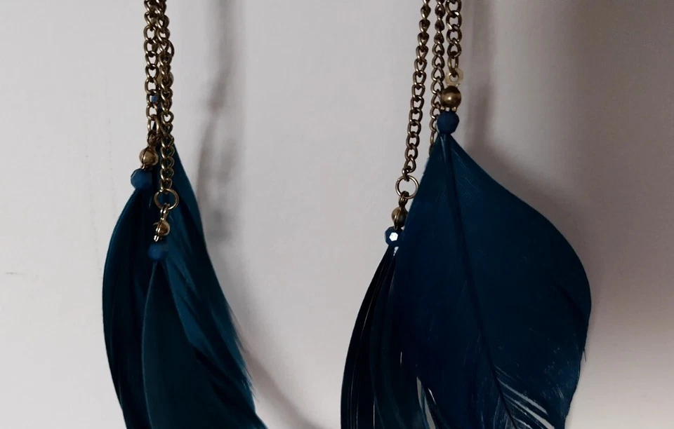 Beautiful earrings with deep blue feathers - Image 3 of 3