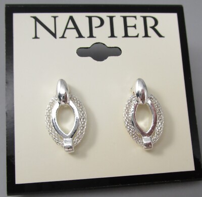 New NAPIER Silver Tone Drop Mesh Hoop Post Pierced Earrings
