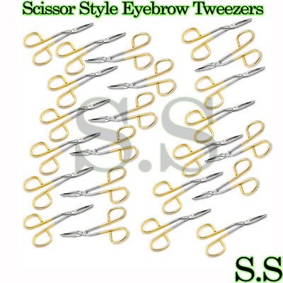 100 Pieces Scissor Style Eyebrow Tweezers Hair Removal Gold Platted