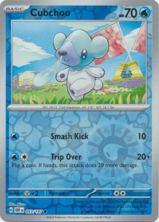 CUBCHOO 053/197 OBSIDIAN FLAMES POKEMON (REVERSE HOLO, NM)