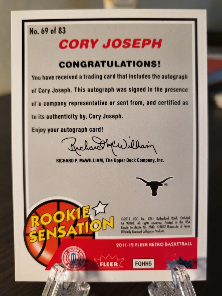 2011-12 Fleer Retro Autographs Cory Joseph RC Rookie Sensation #69 Longhorns - Image 2 of 2