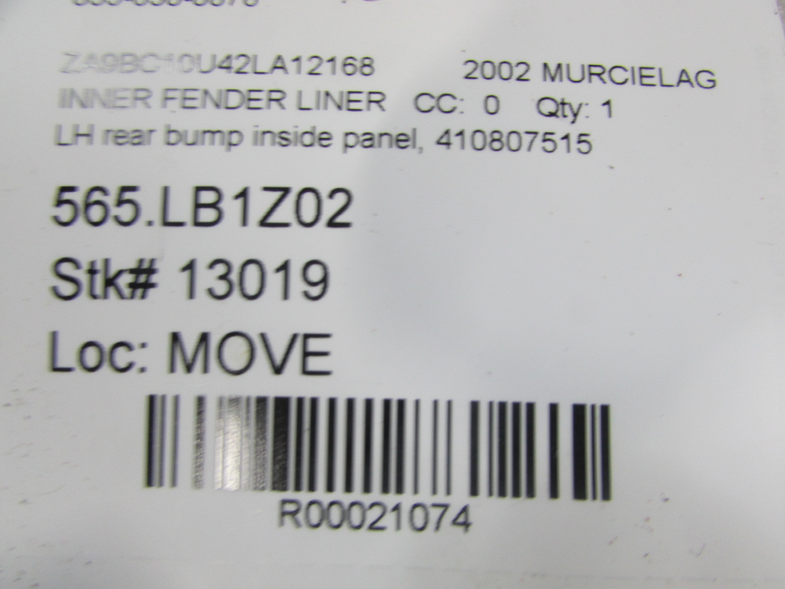 Lamborghini Mucielago, LH Rear Bumper Inside Panel , Used, P/N 410807515