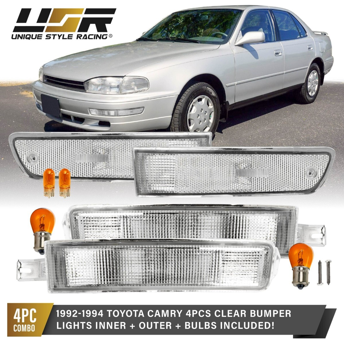 4PCS COMBO DEPO Pair Clear Bumper Signal Lights Fit For 1992-1994