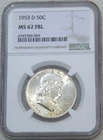 1953 D Franklin Half Dollar NGC MS62FBL Bright & Frosty PQ New Holder #M3A