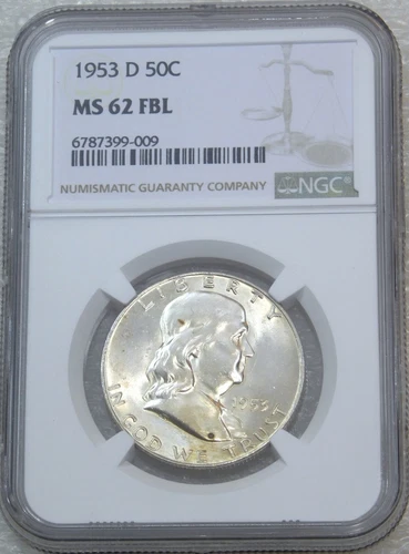 1953 D Franklin Half Dollar NGC MS62FBL Bright & Frosty PQ New Holder #M3A