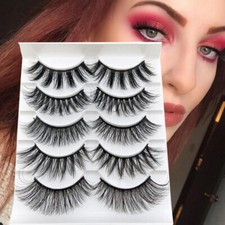 Long Thick Wispies Fluffy 3D False Eyelashes Lash Extension Faux Mink Beauty .