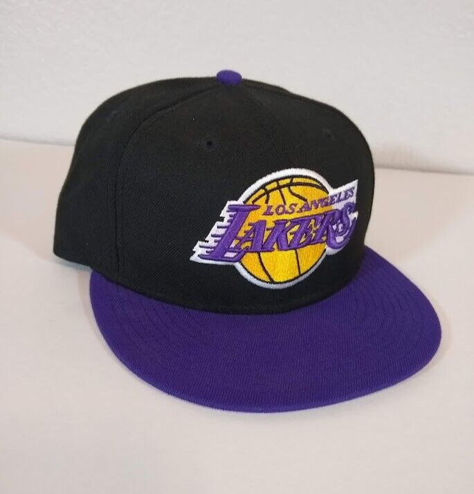 Los Angeles Lakers New Era 59Fifty Baseball Cap Black Purple Mens size 7.25