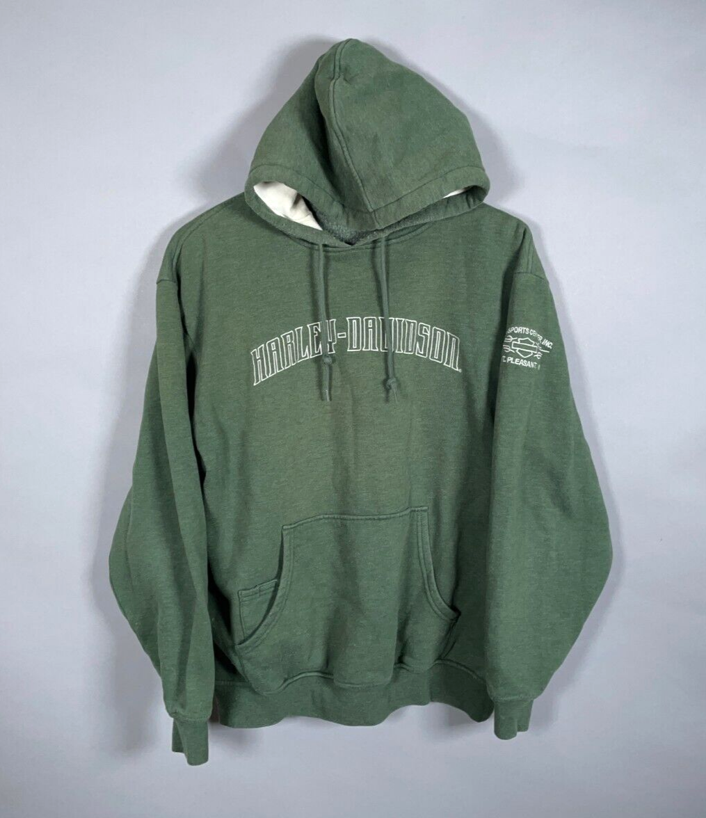 Harley Davidson Drawstring Hoodie Adult Medium Green Sweatshirt