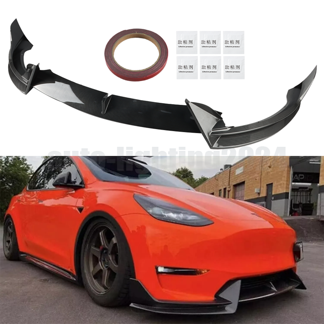 For Tesla Model Y 20-2024 V Style Carbon Fiber Front Bumper Lip Splitter Spoiler