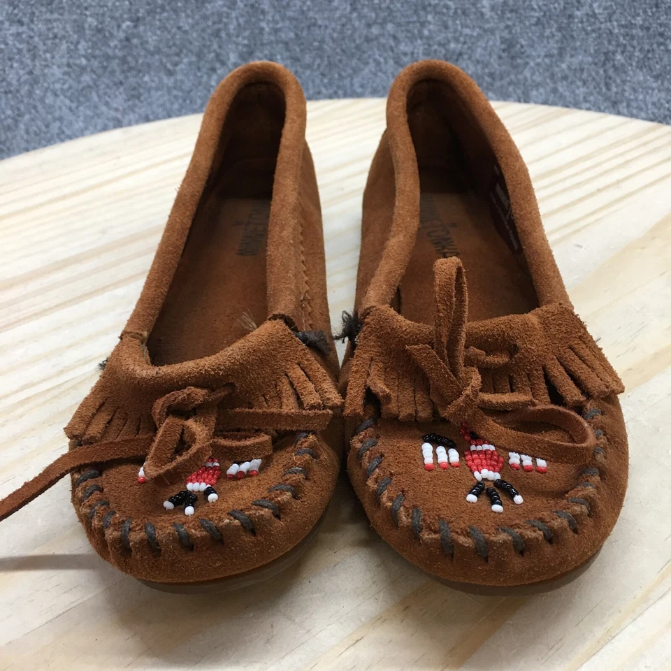 Zapatillas Minnetonka Mujer 5.5 Mocasines Marrón Gamuza Confort Lazo Thunderbird Foto 4 de 4
