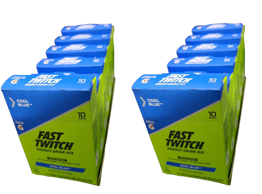 LOT OF 12 Gatorade Fast Twitch COOL BLUE Energy Drink Powder Mix 10ct bx 7/19/25