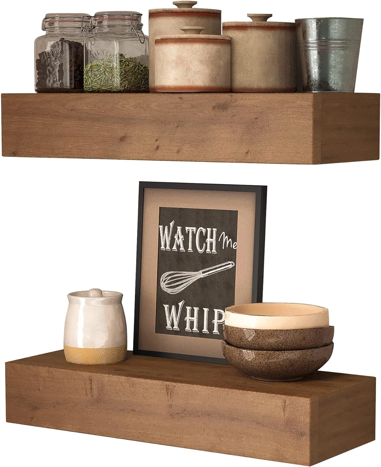 Rustic 17" Floating Wood Shelves - Handmade 2 Pack for Home Decor