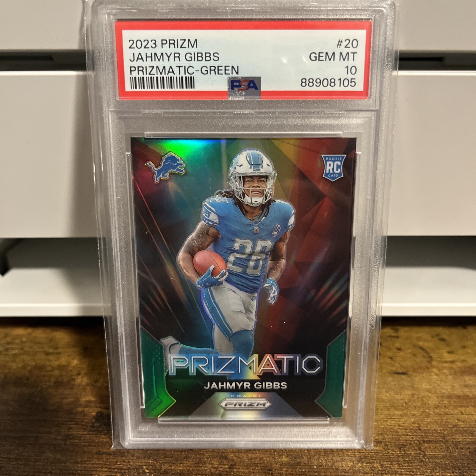 2023 Panini Green Prizm Prizmatic #20 Jahmyr Gibbs RC Rookie PSA 10 GEM MINT