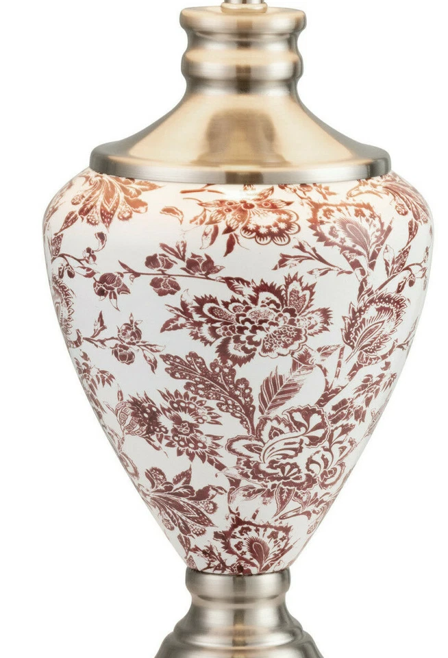 Table Lamp Hepburn Large Ceramic Ivory Pleated Shade Red Printed Finish 58cm - Image 3 of 4