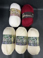 5 Mary Maxim STARLETTE Skein Worsted Yarn 106 Natural, 284 White, 127Ruby 3.5 oz