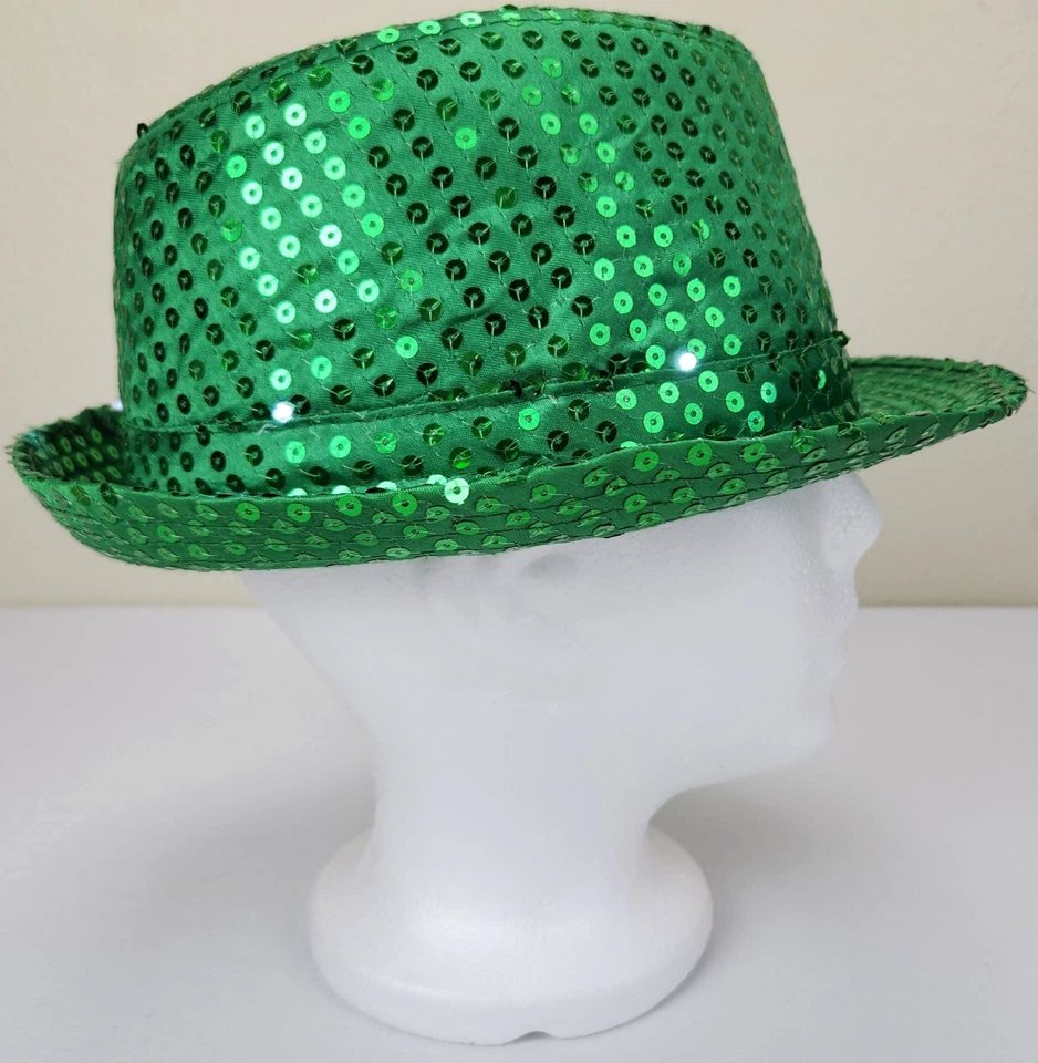 Lighted Fedora Hat Green Sequence 3 Speed Blinking Mardi Gras Costume Halloween - Image 4 of 4