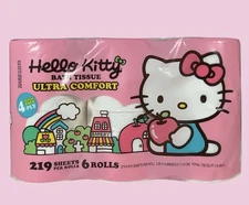 Hello Kitty Ultra Comfort Bath Tissue, 6 Rolls Toilet Papers (4-Ply), Unscented