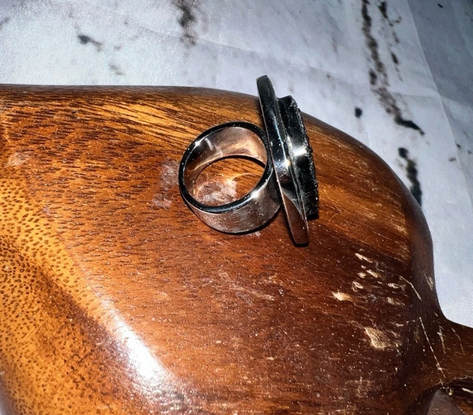 Anillo de acero inoxidable druzy y madreperla talla 7 bohemio hippie Foto 4 de 4