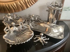 Silver Octopus Metal Hostess Serving Set - Tray, Bowls, Wine Chiller  - 5 Piece