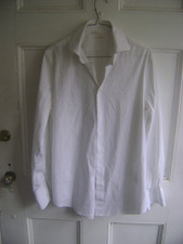 SUITSUPPLY 44-7 -17 1/2 L SLIM FIT TRAVELER ALL COTTON WHITE DARTED BUTTON FRONT