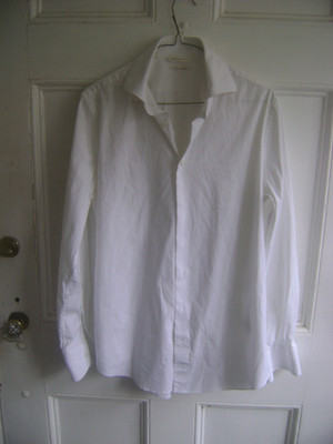 SUITSUPPLY 44-7 -17 1/2 L SLIM FIT TRAVELER ALL COTTON WHITE DARTED BUTTON FRONT