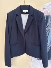 Calvin Klein Classic Navy Suit Women's Size 12 Long Sleeve One-Button
