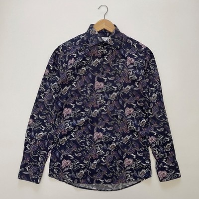 Eton Slim Fit Hemd 15 / 38 / S Navy Blau Paisley Signature Twill Baumwolle