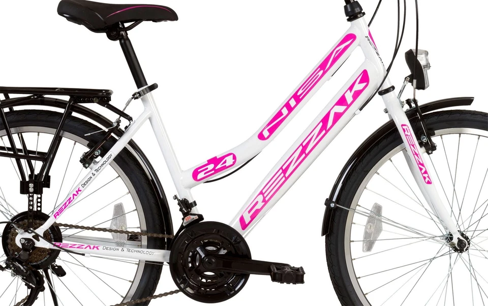 Mädchenfahrrad 24 Zoll Kinderfahrrad City Fahrrad  21 Gang RH ca 42cm weiss pink - Bild 3 von 4