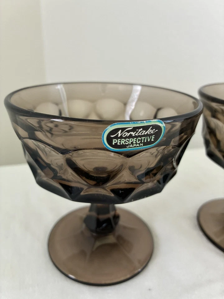 6 VTG Noritake Perspective Smoke Brown Goblets & 2 Wine NOS Orig. Stickers 4" - Image 3 of 4