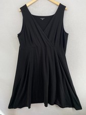 EILEEN FISHER Dress 1X Stretch Organic Cotton Faux Wrap Tank Midi Black USA