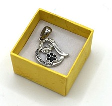 Always in My Heart Paw Print Pendant Charm Rhinestones Pet Cat Dog Memorial Gift
