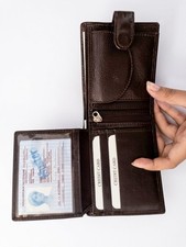 Genuine Leather Men  s Wallet Brown Bifold ID Window Coin Pocket Gift