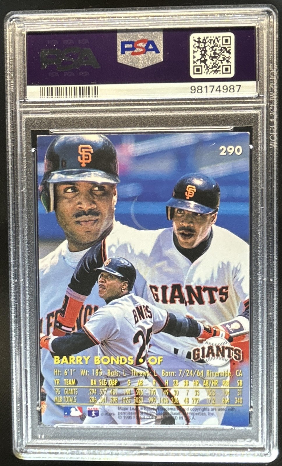 1996 Fleer Ultra Barry Bonds #290 Giants PSA 5 view 2