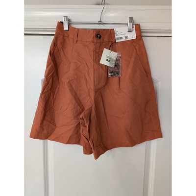 Uniqlo Comptoir Des Cotonniers Linen Blend Pleated Shorts Orange XS NEW