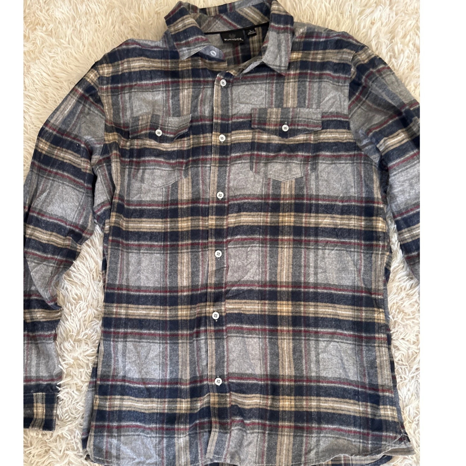 Burnside Mens Plaid Flannel Shirt Long Sleeve Button Down Size Large