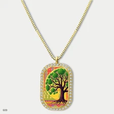 New Colorful Tree of Life Pendant Necklace Chain Graphic Dog Tag Chain Gift Desi