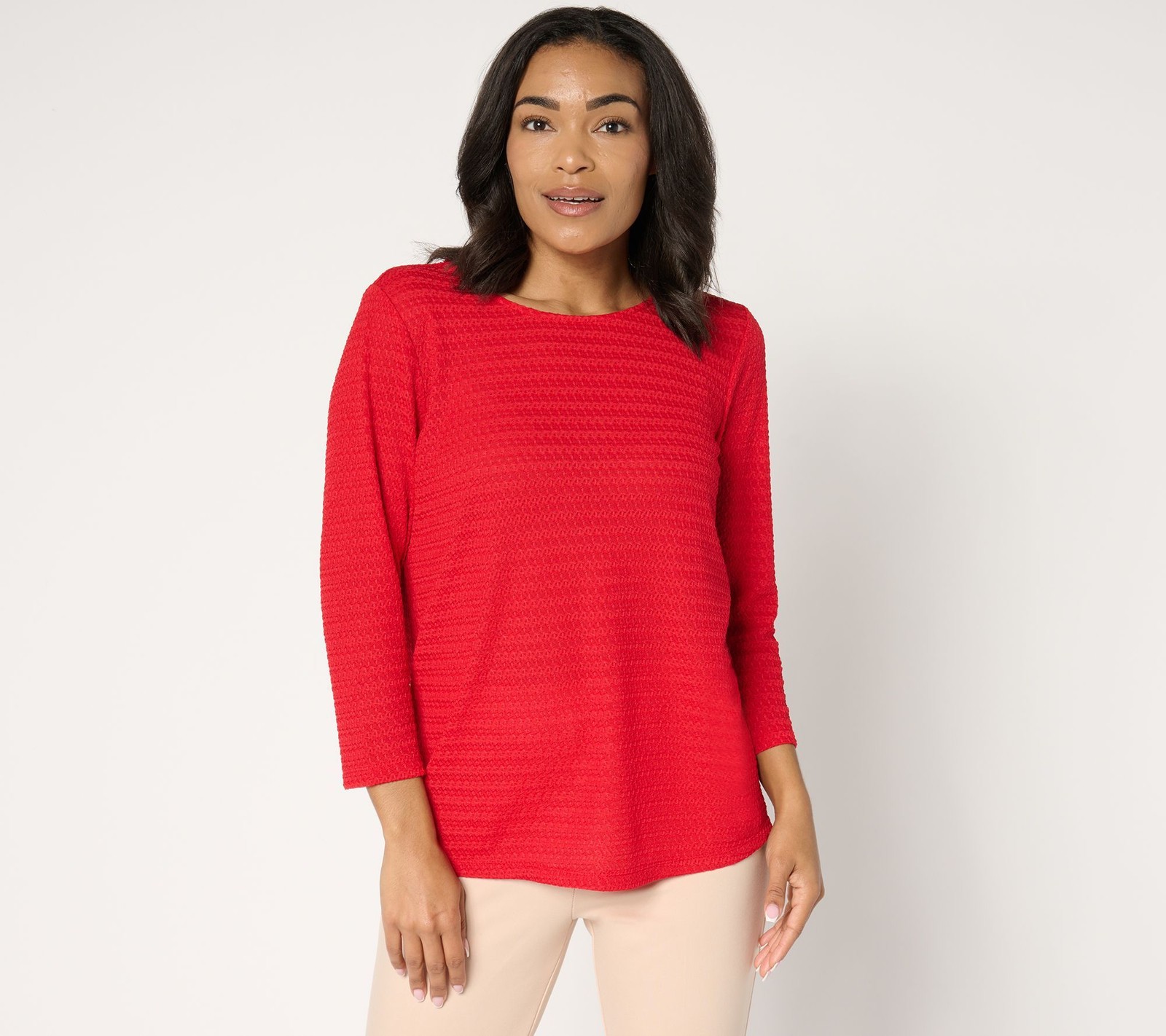 Susan Graver Women's Top Sz S Knit Scoop Neck Sleeves Pink A679587