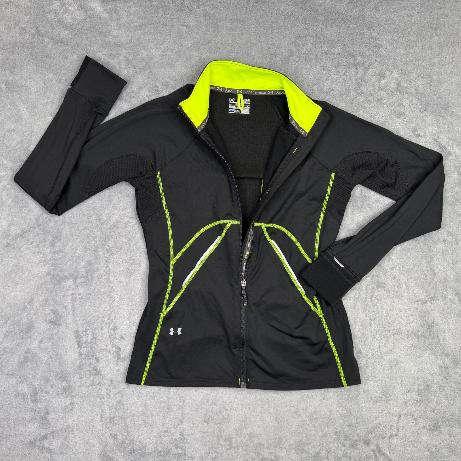 Under Armour Run Jacket Womens S Black Cold Gear Semi Fitted Full Zip 1222008 thumbnail 5