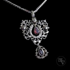 Antiker Anhänger um 1850 Barock Pinke Steine & Markasiten 800 Silber + Kette