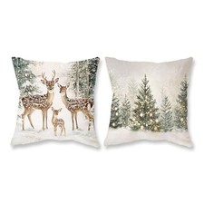 Christmas Throw Pillow Covers 18x18 Inch Set of 2 Xmas Trees Reindeer
