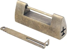 MY MIRONEY 2.95" Vintage Carved Fish Horizontal Padlock Chinese Antique Brass Lo