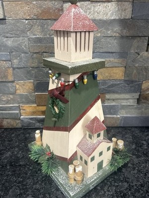 Handcrafted Wooden Lighthouse Christmas Decor Coastal Holiday Folk Art
