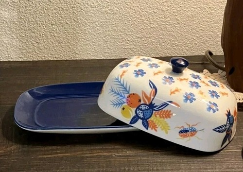 Potter’s Studio Blue/Orange Floral Butter Dish - Picture 3 of 6