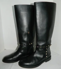 VALENTINO Garavani Black Leather Riding Boots with ROCKSTUD Detail Size 38 US 8