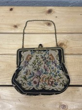 Vintage Handmade Austrian Petit Point Needlepoint Floral Tapestry Handbag