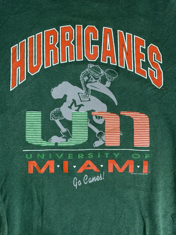 De colección Años 80 Miami Hurricanes Gráfico Estampado Cuello Redondo Logo Spellout Para Hombre’s 3XL Foto 2 de 4